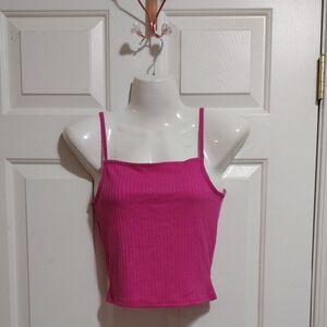 Pink Ribbed Cropped Top Small 🆕